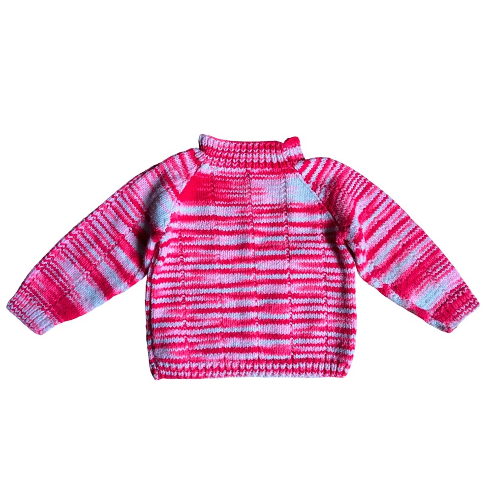 Handmade Pink White Striped Knit Sweater Mock Neck Raglan Toddler Baby
